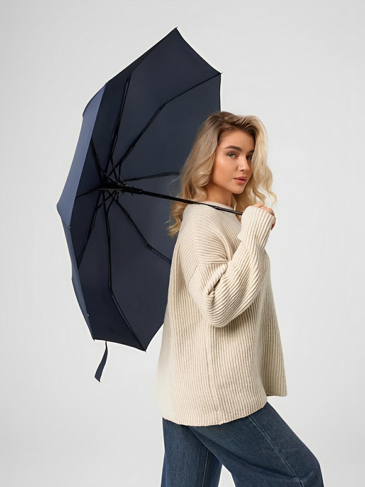 Parapluie pliant automatique, anti - vent, protection UV, compact et résistant, un incontournable, modèle Kali - Sacoche - Bleu marine