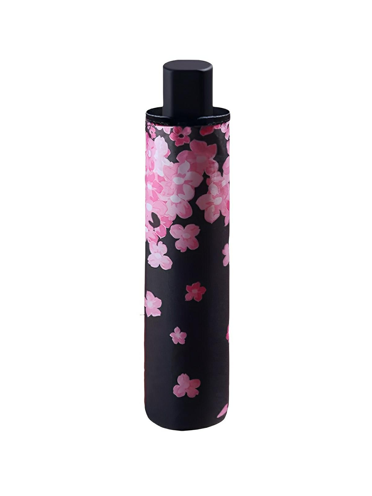 Parapluie pliant compact, protection UV, motif fleurs de cerisier, résistant et léger, idéal pour sac à main, modèle Okoa - Sacoche - Noir