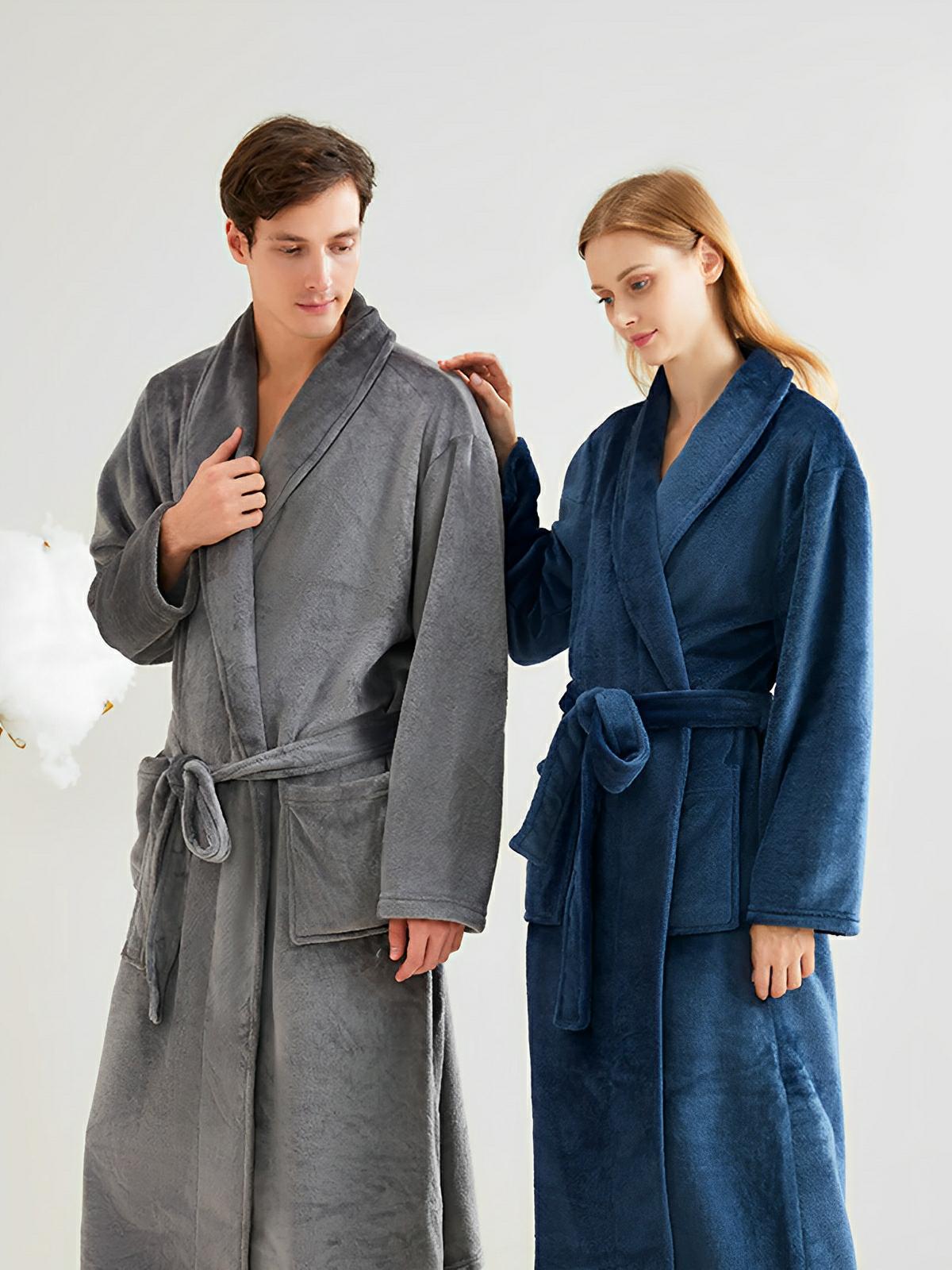 Peignoir flanelle épais, douceur cocooning, confort longue saison, ceinture ajustable, chaleur enveloppante, style unisexe, grande poche pratique, modèle Irmo - Peignoir - Rouge M