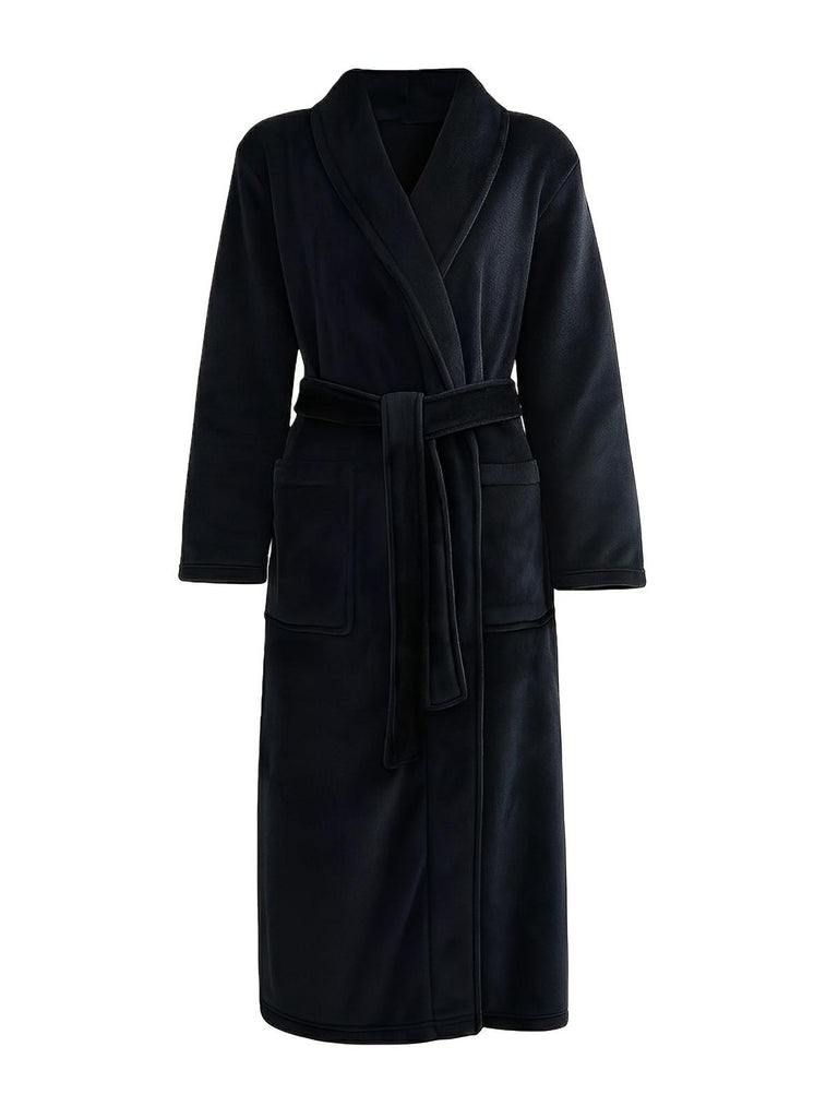 Peignoir flanelle épais, douceur cocooning, confort longue saison, ceinture ajustable, chaleur enveloppante, style unisexe, grande poche pratique, modèle Irmo - Peignoir - Noir M