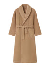 Peignoir homme femme, coton doux texturé, col châle, ceinture amovible, deux poches pratiques, confort maison, mi - mollet, modèle Junia - Peignoir - Marron M