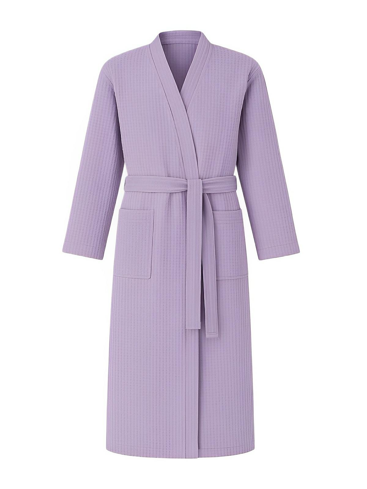 Peignoir homme femme, coupe longue, léger absorbant, effet nid d'abeille, ceinture réglable, confort après bain, nombreuses couleurs, modèle Talède - Peignoir - Lavande M
