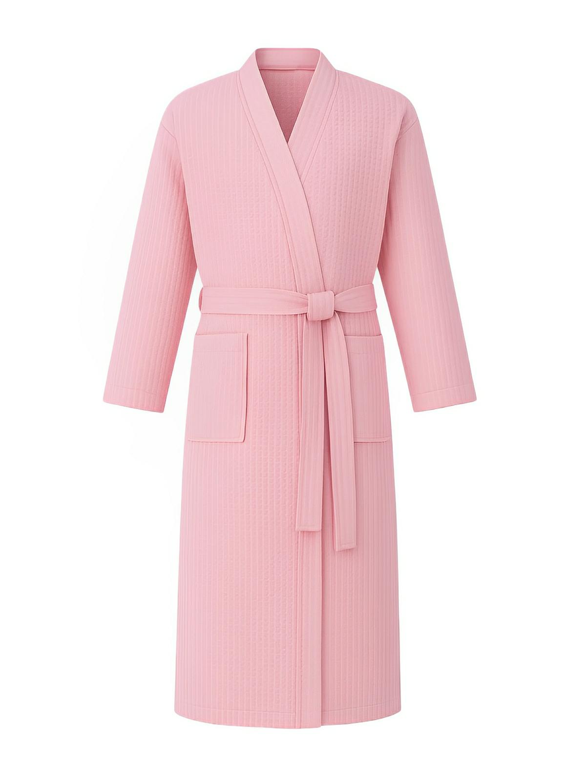 Peignoir homme femme, coupe longue, léger absorbant, effet nid d'abeille, ceinture réglable, confort après bain, nombreuses couleurs, modèle Talède - Peignoir - Rose clair M