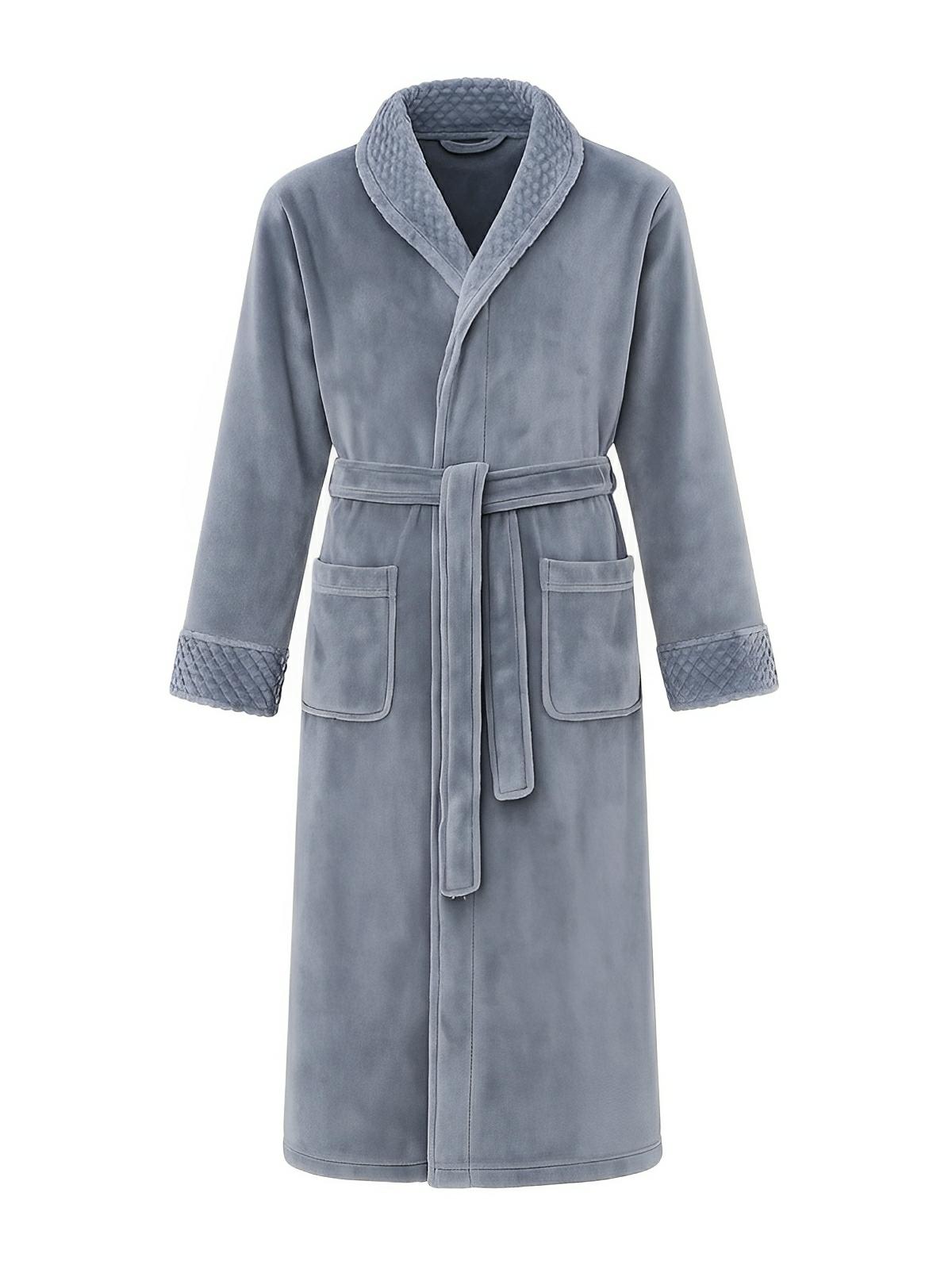 Peignoir long en flanelle ultra douce, modèle mixte, confort chaud pour l’hiver, ceinture à nouer, poches pratiques, col châle raffiné, modèle Porta - Peignoir - Gris M
