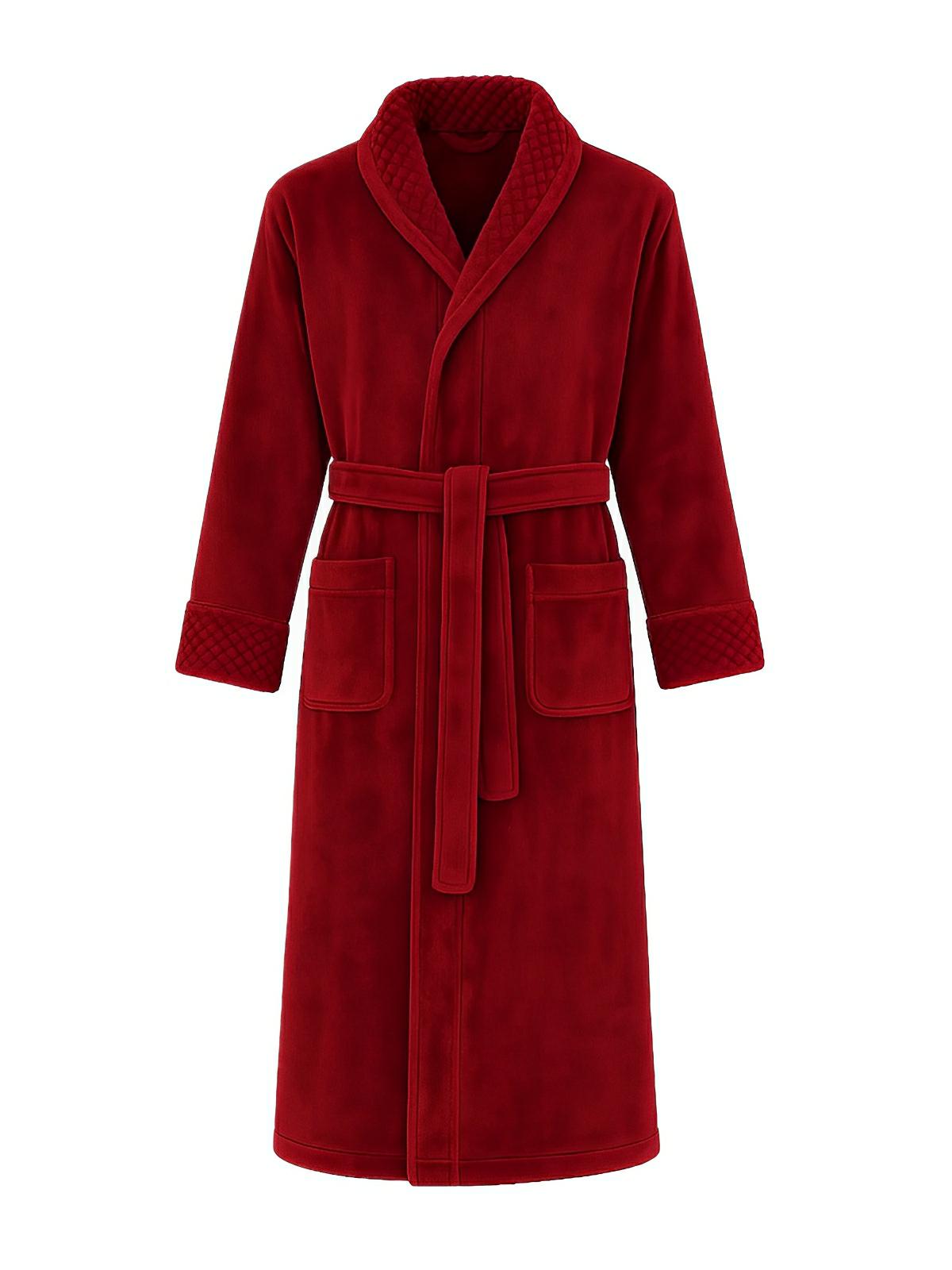 Peignoir long en flanelle ultra douce, modèle mixte, confort chaud pour l’hiver, ceinture à nouer, poches pratiques, col châle raffiné, modèle Porta - Peignoir - Bordeaux M