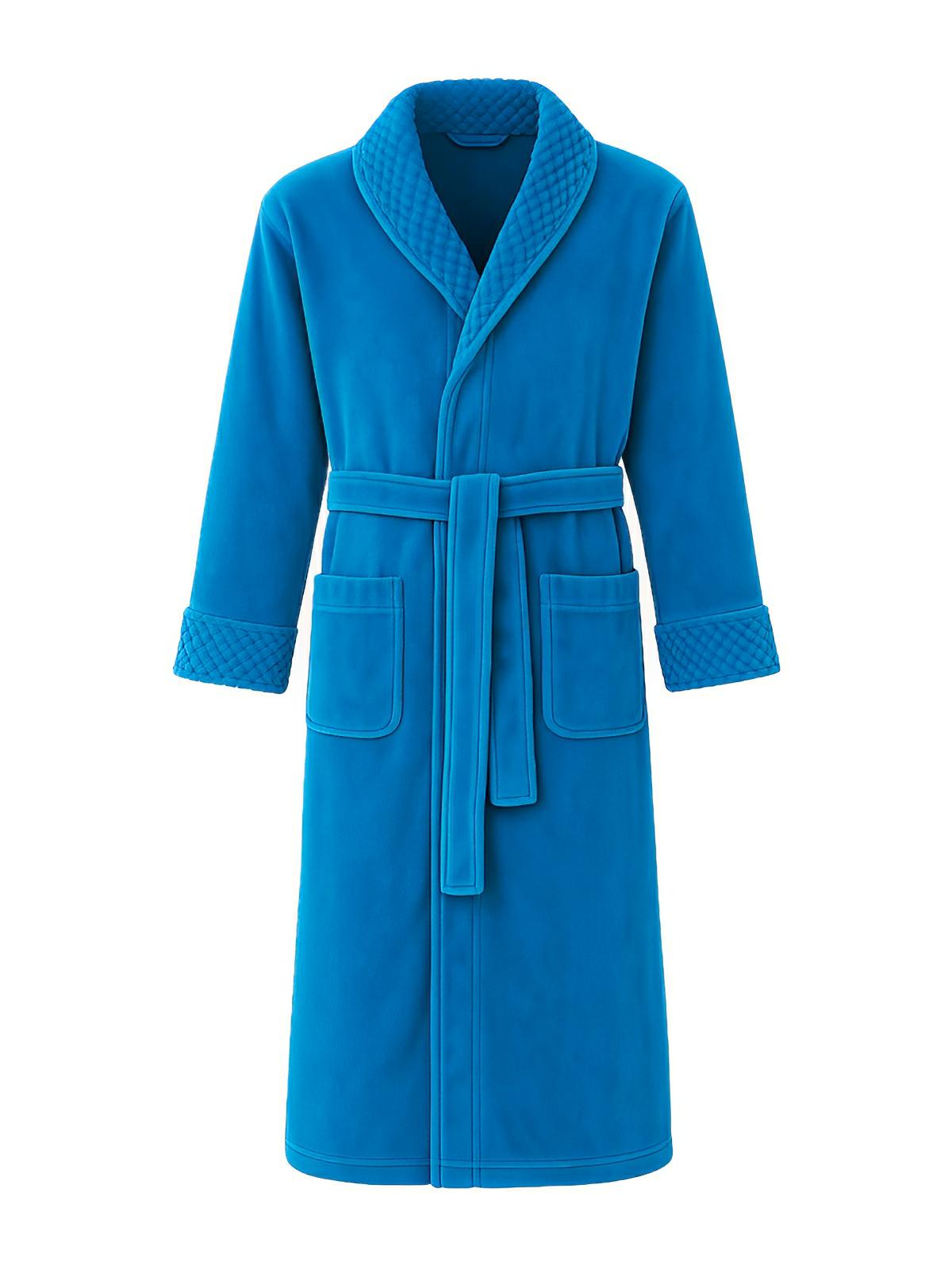 Peignoir long en flanelle ultra douce, modèle mixte, confort chaud pour l’hiver, ceinture à nouer, poches pratiques, col châle raffiné, modèle Porta - Peignoir - Bleu M