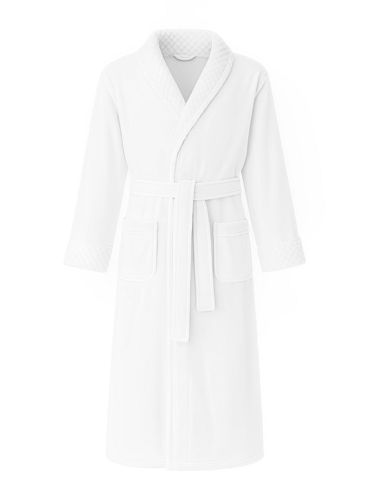 Peignoir long en flanelle ultra douce, modèle mixte, confort chaud pour l’hiver, ceinture à nouer, poches pratiques, col châle raffiné, modèle Porta - Peignoir - Blanc M