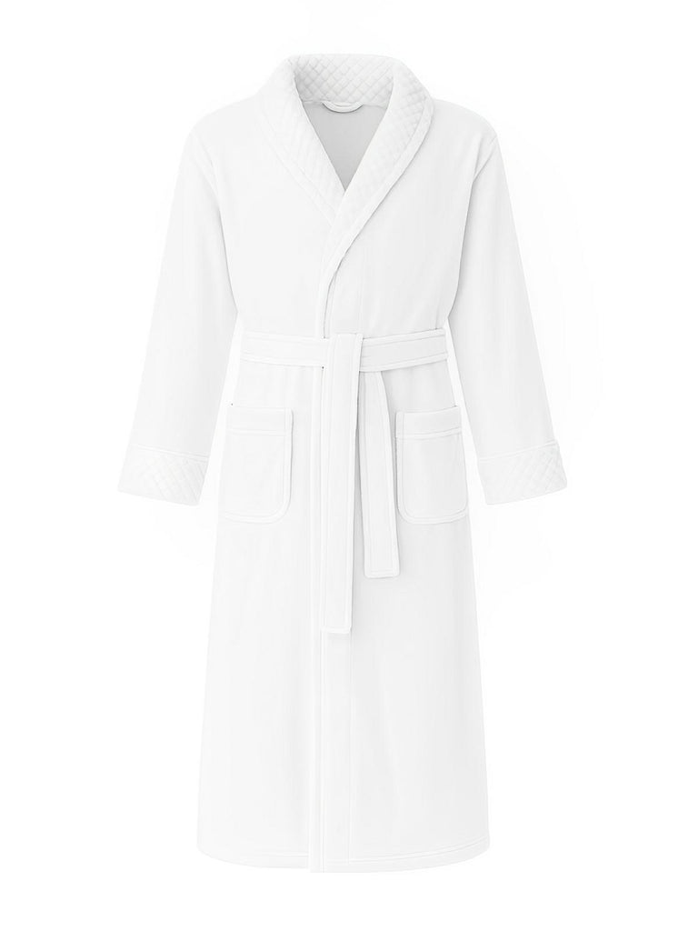 Peignoir long en flanelle ultra douce, modèle mixte, confort chaud pour l’hiver, ceinture à nouer, poches pratiques, col châle raffiné, modèle Porta - Peignoir - Blanc M