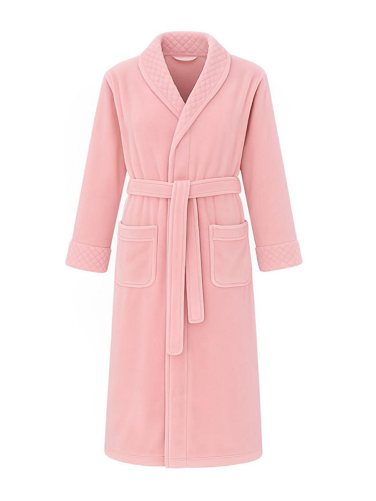 Peignoir long en flanelle ultra douce, modèle mixte, confort chaud pour l’hiver, ceinture à nouer, poches pratiques, col châle raffiné, modèle Porta - Peignoir - Rose M