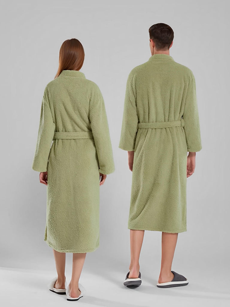 Peignoir ultra doux, chaleur cocooning, confort polaire, ceinture ajustable, coupe longue, idéal hiver, mixte homme femme, gris ivoire vert, tissu respirant, modèle Ilyo - Peignoir - Vert M
