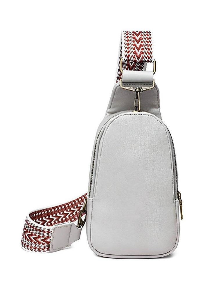Petit sac bandoulière femme, sac de poitrine compact, style bohème, sangle large réglable, fermeture, modèle Vida - Sac Bandoulière - Blanc