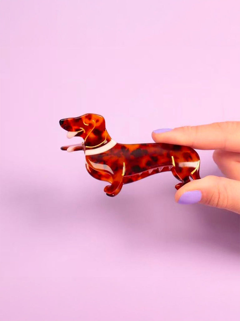 Pince à cheveux chien, pince crabe acétate, pince marron écaille, accessoire cheveux fantaisie, pince pour demi - attache, pince solide cheveux, modèle Urisse - Pince à cheveux - Marron