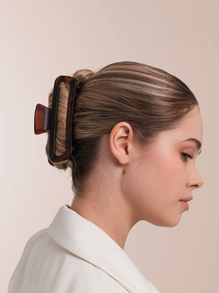 Pince à cheveux crabe, pince rectangle écaille, pince cheveux grande taille, pince cheveux plastique marron, pince cheveux léopard femme, modèle Maïssane - Pince à cheveux - Marron