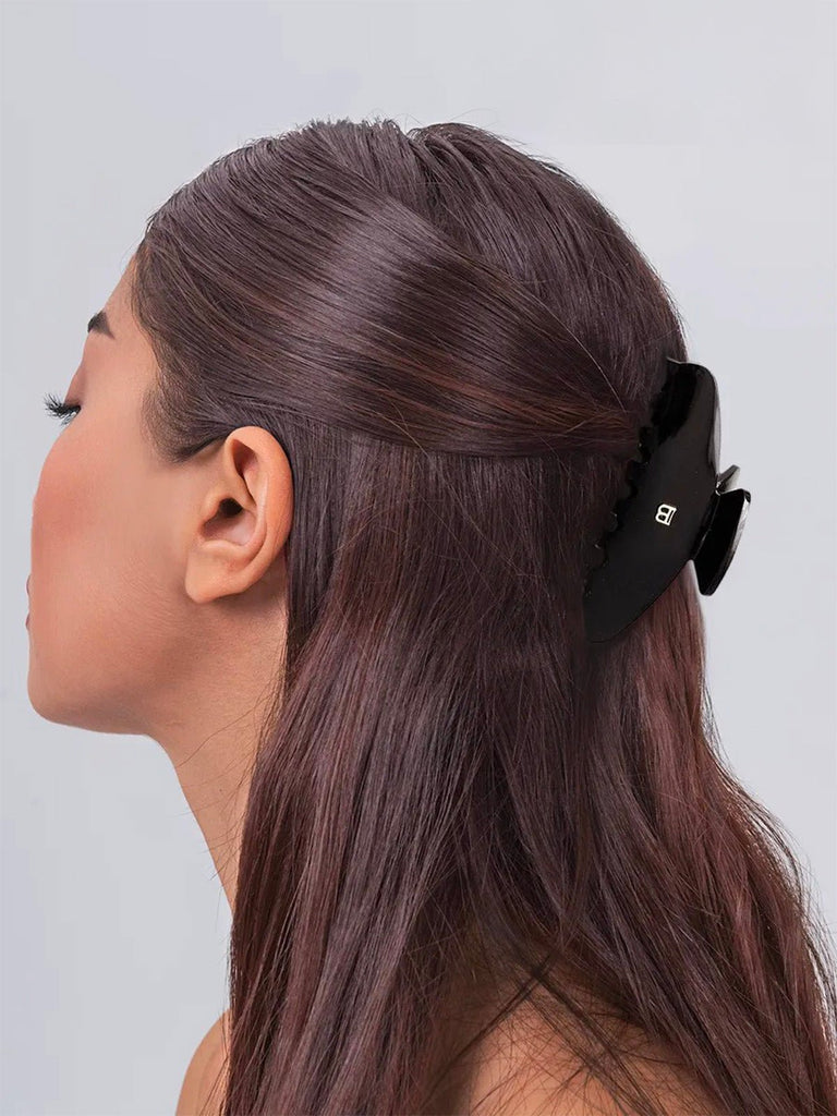 Pince à cheveux femme, clip crabe acétate, grand modèle résistant, maintien cheveux épais, design écaille, modèle Béssine - Pince à cheveux - Noir