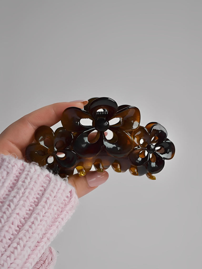 Pince à cheveux fleur, grande pince crabe, marron, accessoire cheveux femme, clip solide, coiffure quotidienne, pince florale élégante, modèle Astide - Pince à cheveux - Marron