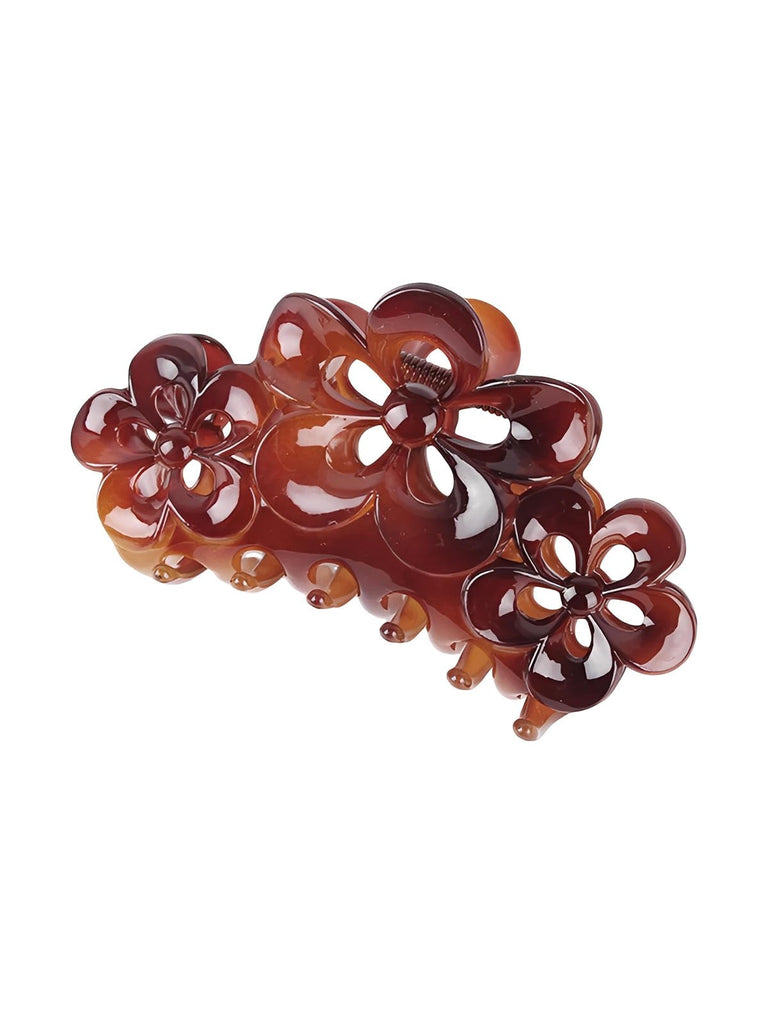 Pince à cheveux fleur, grande pince crabe, marron, accessoire cheveux femme, clip solide, coiffure quotidienne, pince florale élégante, modèle Astide - Pince à cheveux - Marron rougeâtre