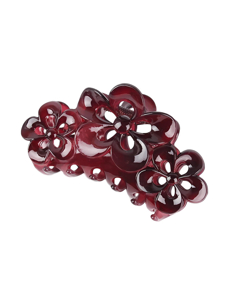 Pince à cheveux fleur, grande pince crabe, marron, accessoire cheveux femme, clip solide, coiffure quotidienne, pince florale élégante, modèle Astide - Pince à cheveux - Bordeaux
