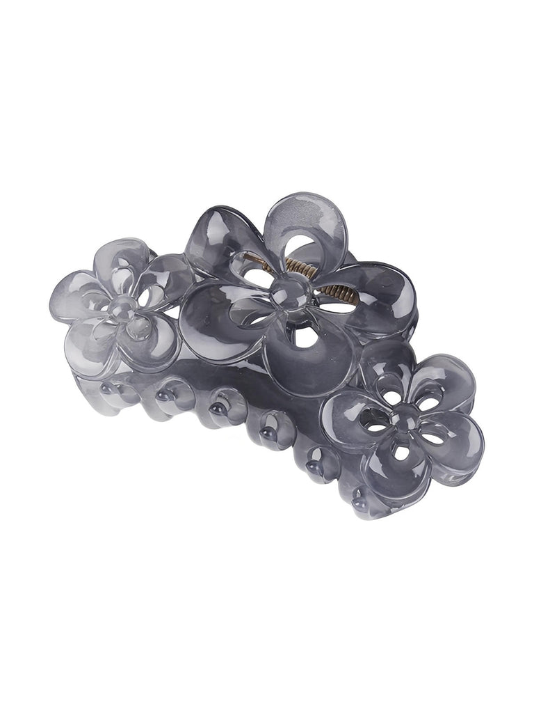 Pince à cheveux fleur, grande pince crabe, marron, accessoire cheveux femme, clip solide, coiffure quotidienne, pince florale élégante, modèle Astide - Pince à cheveux - Gris