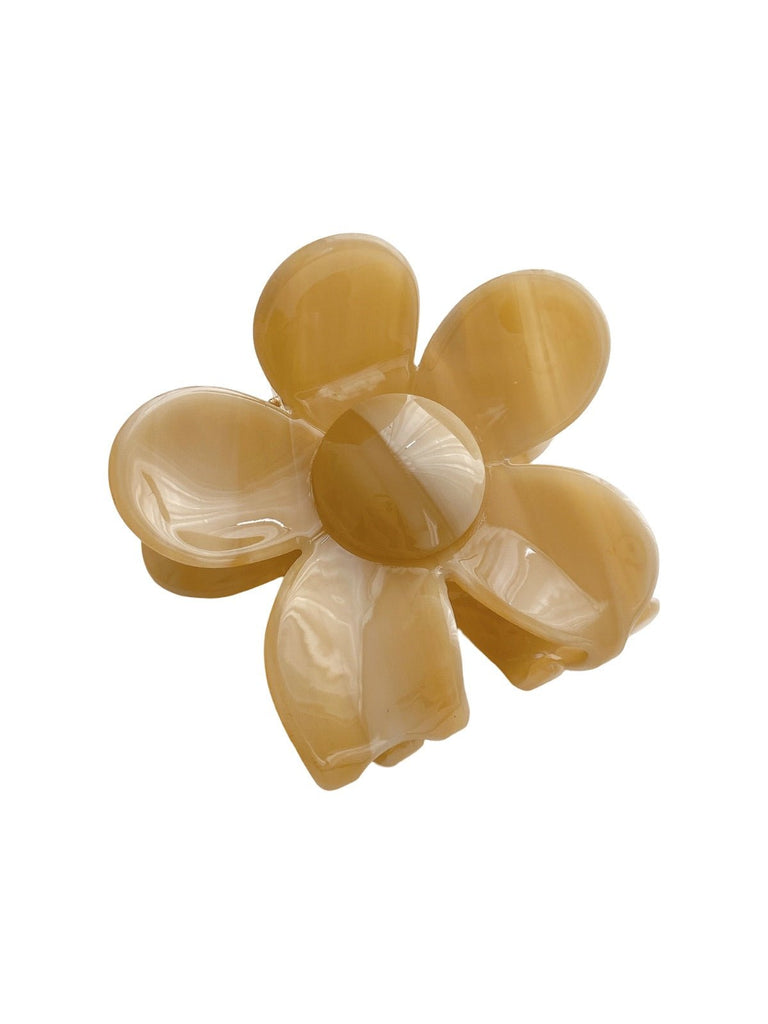 Pince à cheveux fleur, pince crabe acétate, accessoire cheveux femme, pince marron, pince cheveux design, modèle Xude - Pince à cheveux - Jaune