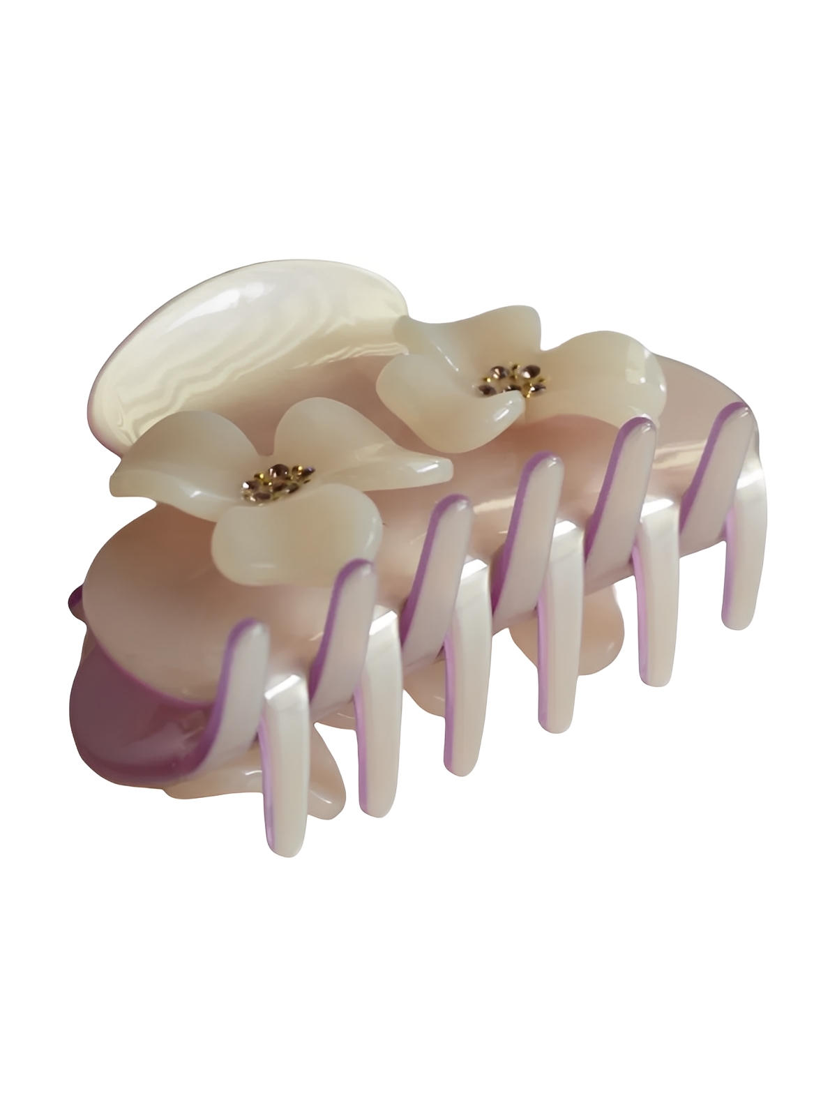 Pince à cheveux fleur, pince crabe en acétate, rose et beige, accessoire coiffure chic, pince cheveux fleurs perlées, modèle Findie - Pince à cheveux - Blanc et rose