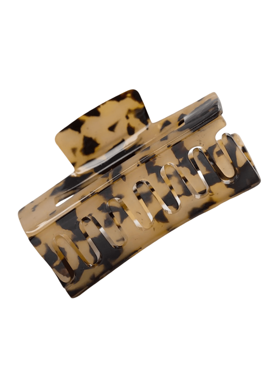 Pince à cheveux léopard, pince crabe cheveux femme, accessoire coiffure résine, pince cheveux grande taille, pince cheveux solide, modèle Aïra - Pince à cheveux - Beige et noir