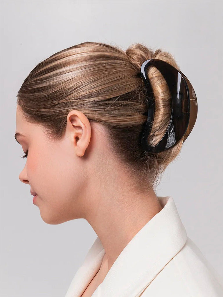 Pince à cheveux lune, pince crabe cheveux longs, barette noire résine, accessoire coiffure femme, accessoire cheveux maintien fort, modèle Piréna - Pince à cheveux - Marron