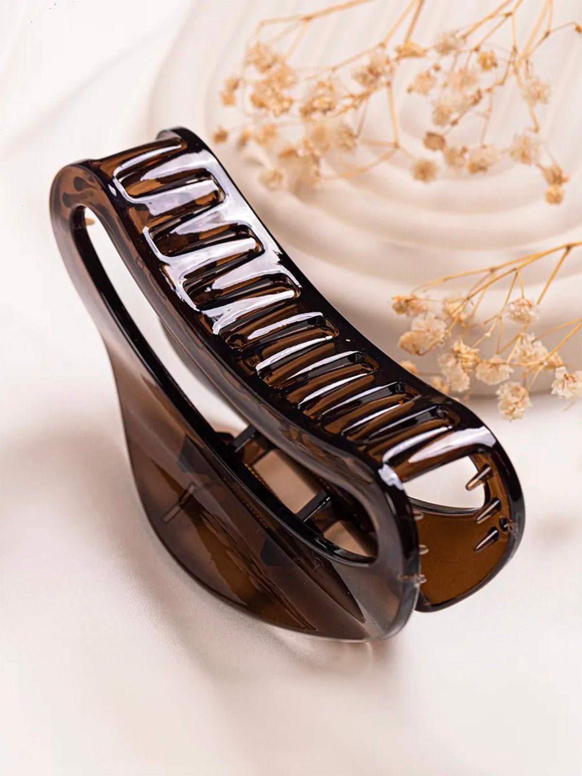 Pince à cheveux lune, pince crabe cheveux longs, barette noire résine, accessoire coiffure femme, accessoire cheveux maintien fort, modèle Piréna - Pince à cheveux - Marron