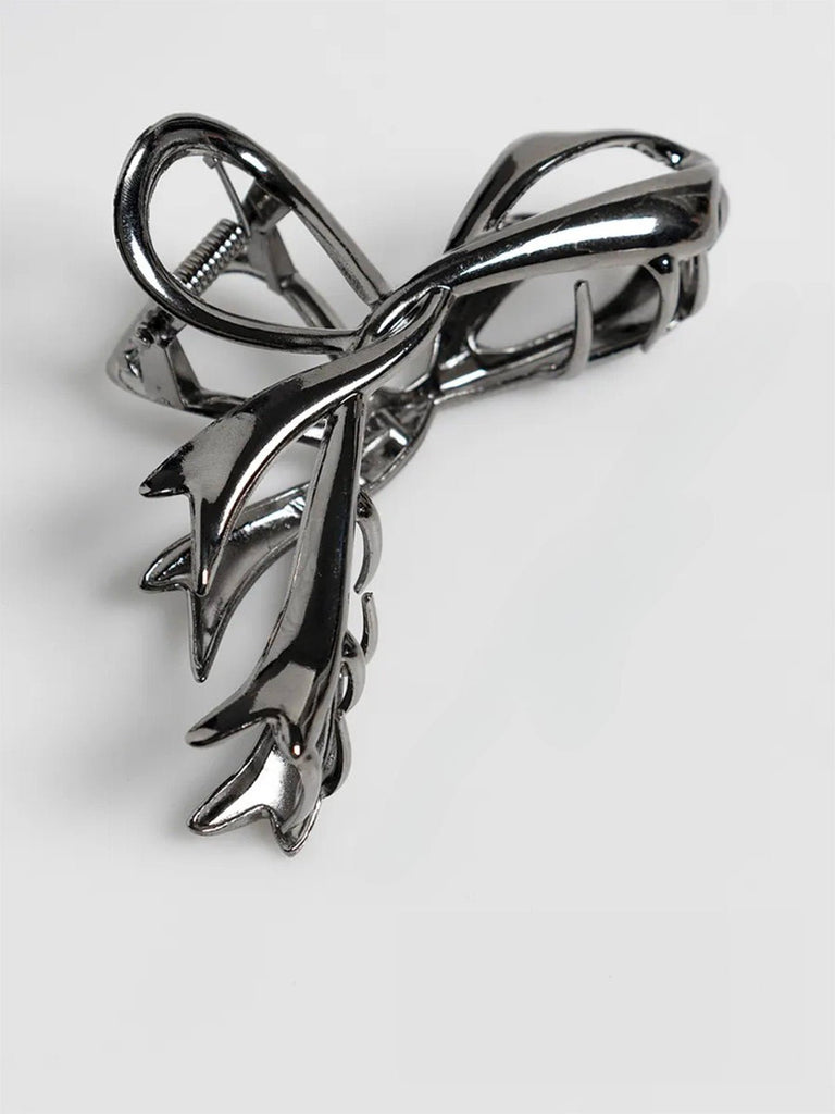 Pince à cheveux métal, pince crabe femme, accessoire cheveux nœud, pince coiffure cheveux longs, pince solide brillante, modèle Mina - Pince à cheveux - Argent