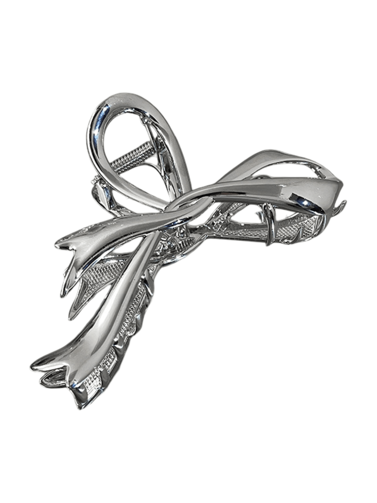 Pince à cheveux métal, pince crabe femme, accessoire cheveux nœud, pince coiffure cheveux longs, pince solide brillante, modèle Mina - Pince à cheveux - Argent