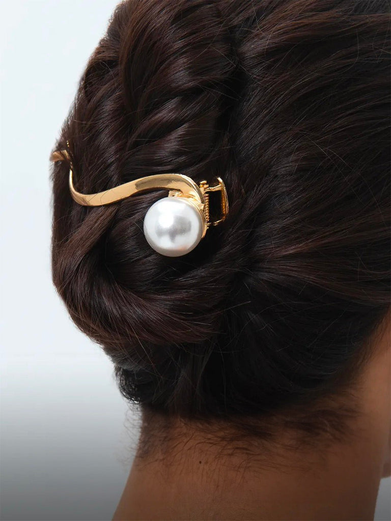 Pince à cheveux métal, pince dorée perle, accessoire cheveux style asiatique, pince coiffure chic, bon maintien, modèle Kirme - Pince à cheveux - Or