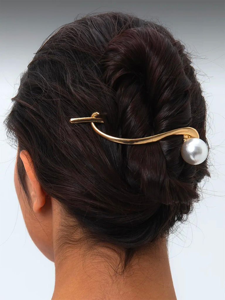 Pince à cheveux métal, pince dorée perle, accessoire cheveux style asiatique, pince coiffure chic, bon maintien, modèle Kirme - Pince à cheveux - Or