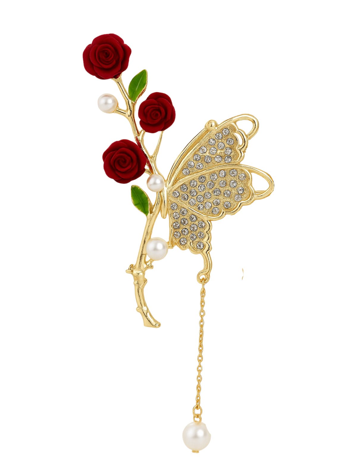 Pince à cheveux papillon doré, pince crabe fleurs rouges, pince cheveux strass et perles, pince cheveux mariage femme, accessoire coiffure chic, modèle Clochette - Pince à cheveux - Or