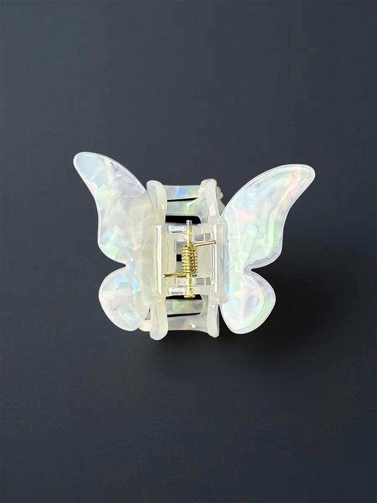 Pince à cheveux papillon en acétate nacré, accessoire coiffure femme solide et lumineux pour un maintien parfait, modèle Ziza - Pince à cheveux - Blanc