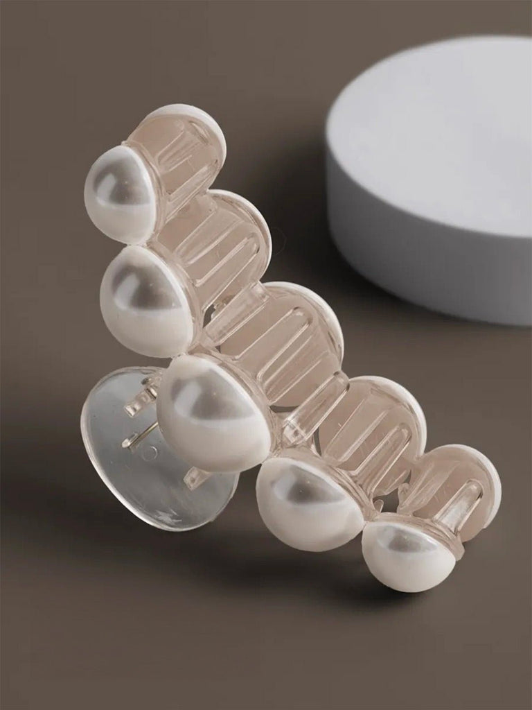 Pince à cheveux perles, pince crabe cheveux femme, accessoire coiffure perle, pince cheveux transparente, pince cheveux mariage soirée, modèle Yania - Pince à cheveux - Blanc