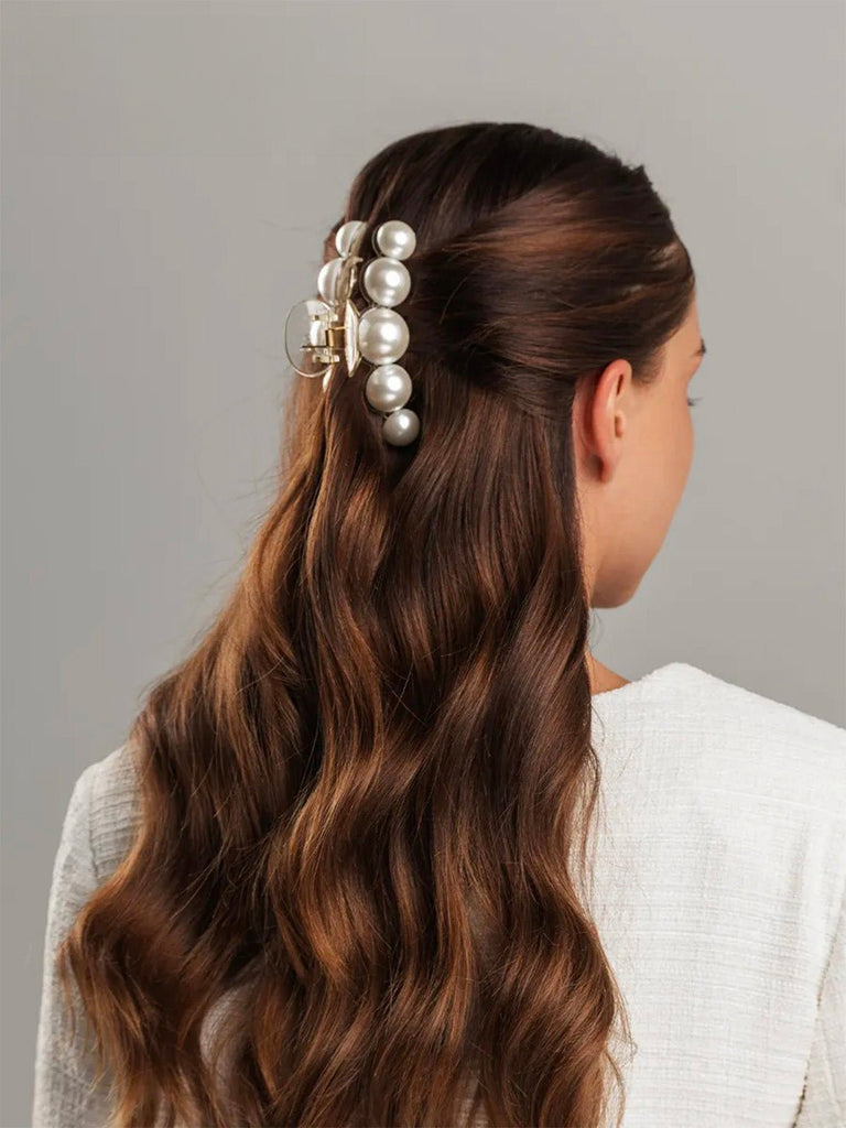 Pince à cheveux perles, pince crabe cheveux femme, accessoire coiffure perle, pince cheveux transparente, pince cheveux mariage soirée, modèle Yania - Pince à cheveux - Blanc