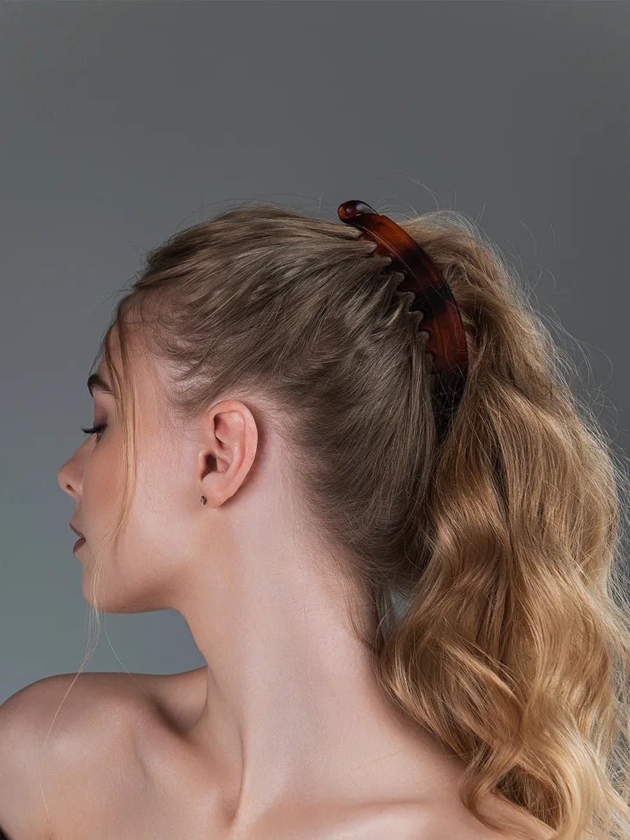 Pince banane cheveux femme, pince à cheveux queue de cheval, accessoire coiffure maintien, accessoire coiffure original, modèle Linza - Pince à cheveux - Ambré