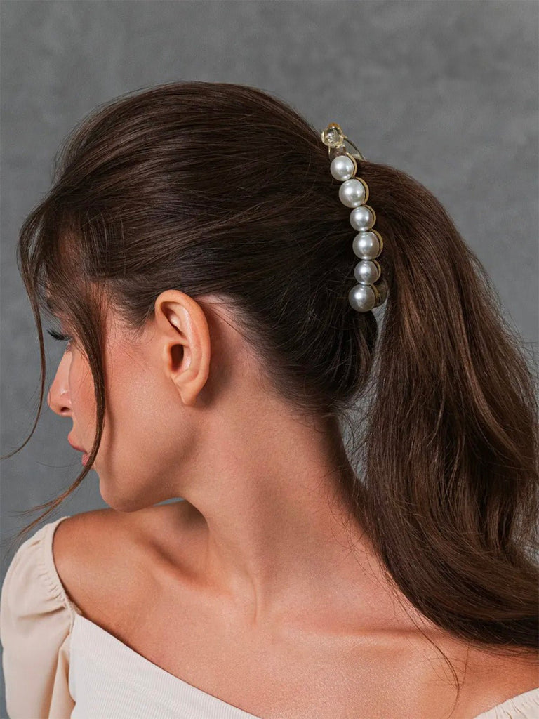 Pince banane perles, pince cheveux nacrée, accessoire coiffure femme, pince cheveux longs, pince cheveux épais, modèle Lorime - Pince à cheveux - Or