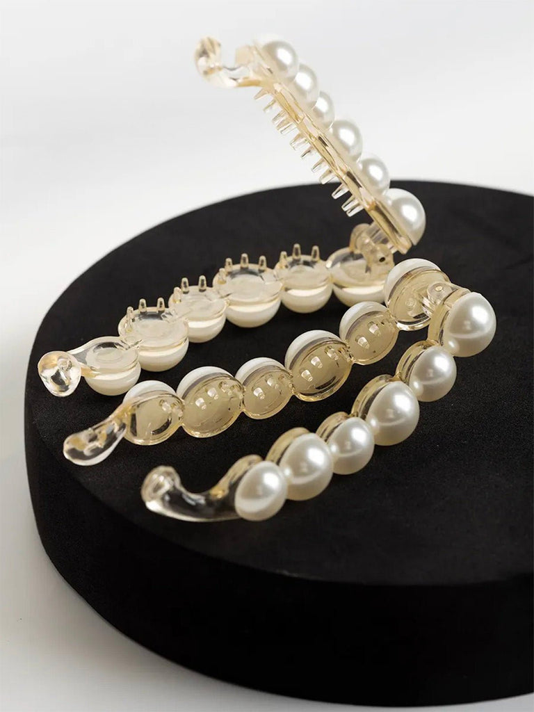 Pince banane perles, pince cheveux nacrée, accessoire coiffure femme, pince cheveux longs, pince cheveux épais, modèle Lorime - Pince à cheveux - Or