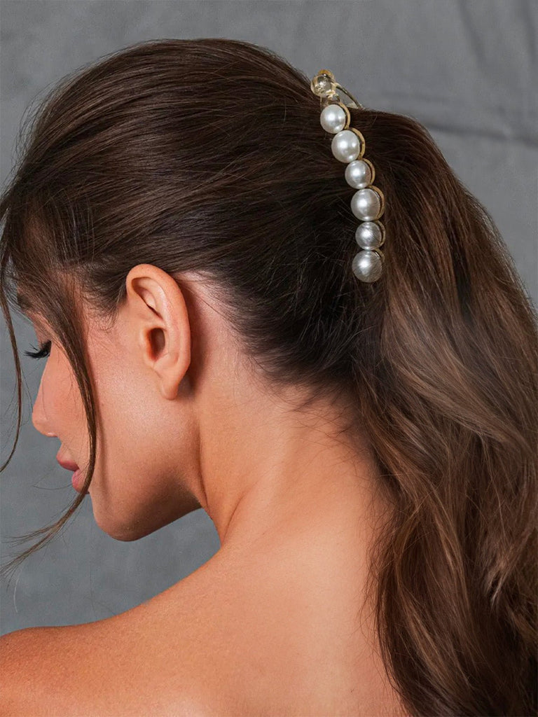 Pince banane perles, pince cheveux nacrée, accessoire coiffure femme, pince cheveux longs, pince cheveux épais, modèle Lorime - Pince à cheveux - Or