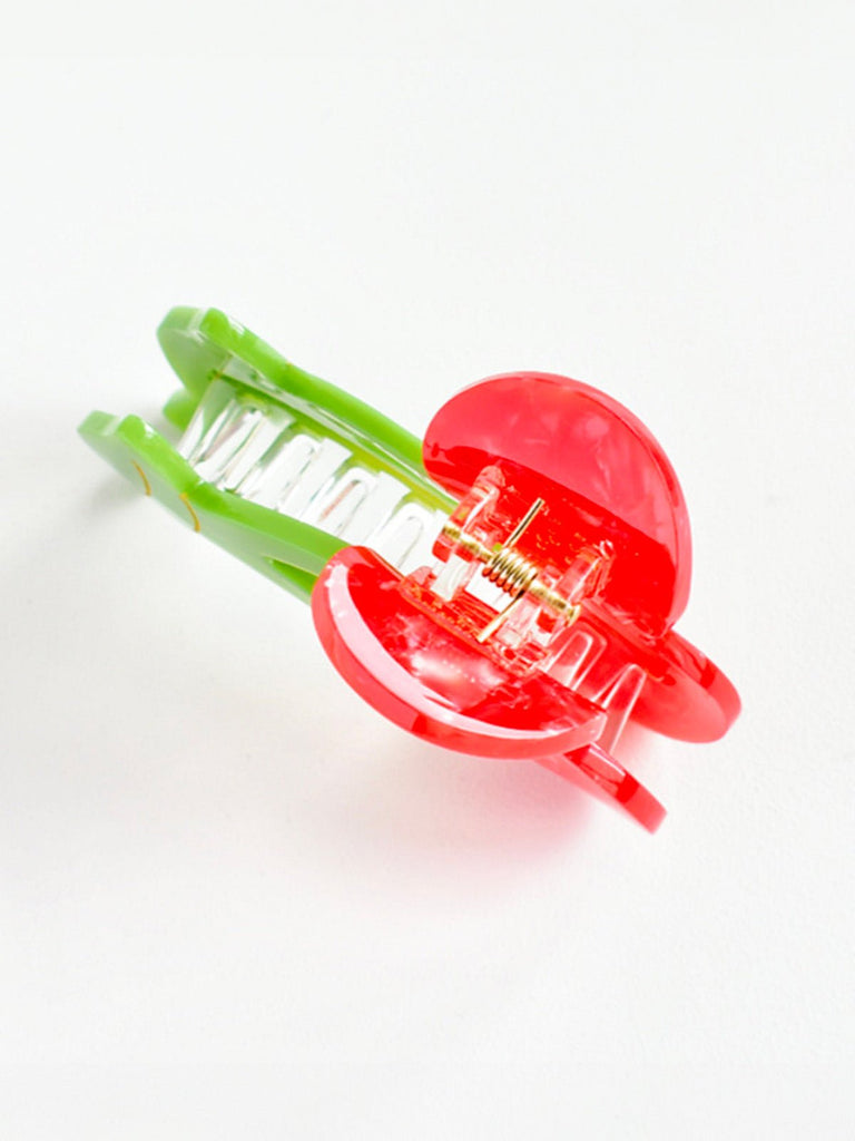 Pince cheveux cerise, pince crabe fruit rouge, pince cheveux femme mignonne, accessoire coiffure original, pince cheveux acrylique verte et rouge, modèle Cerisia - Pince à cheveux - Rouge