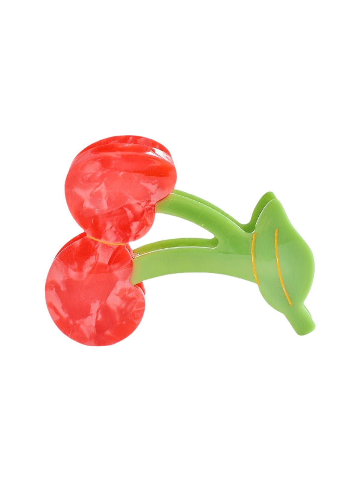 Pince cheveux cerise, pince crabe fruit rouge, pince cheveux femme mignonne, accessoire coiffure original, pince cheveux acrylique verte et rouge, modèle Cerisia - Pince à cheveux - Rouge
