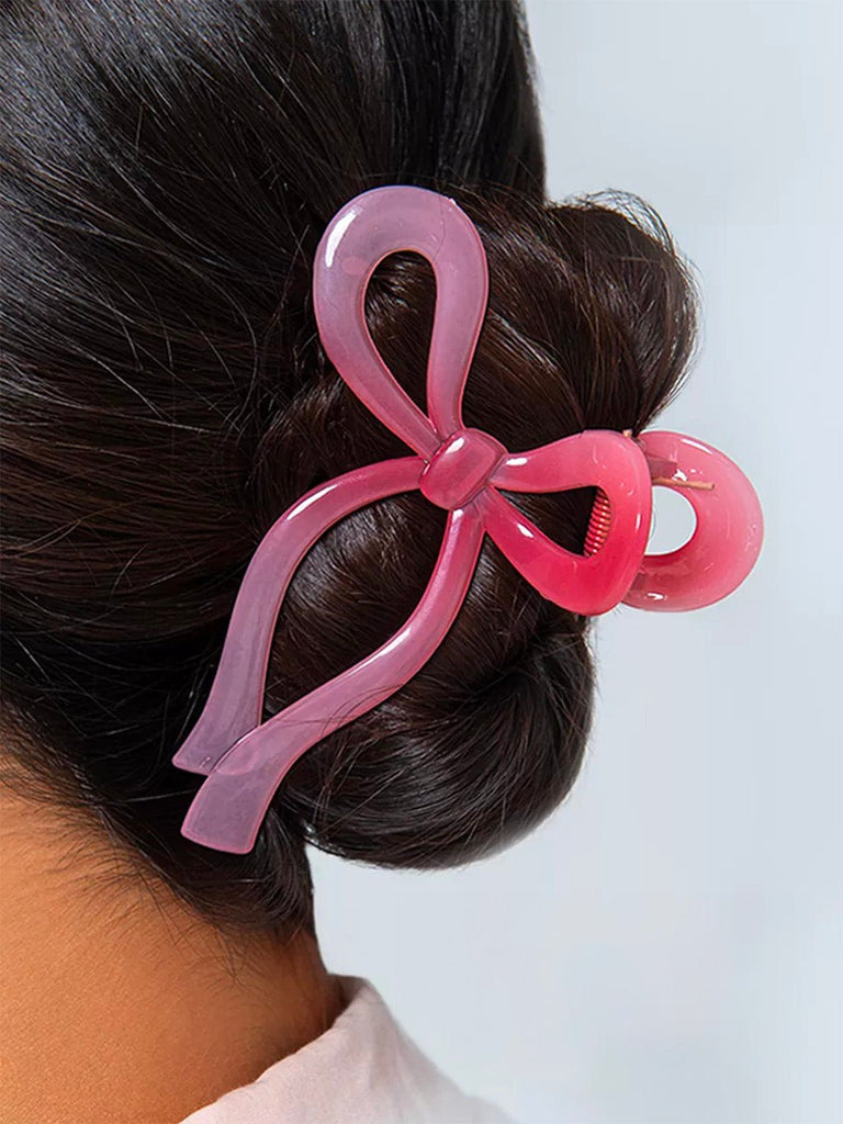 Pince crabe cheveux, pince nœud rose, pince cheveux résine, pince cheveux grand format, accessoire coiffure femme, modèle Rosa - Pince à cheveux - Rose