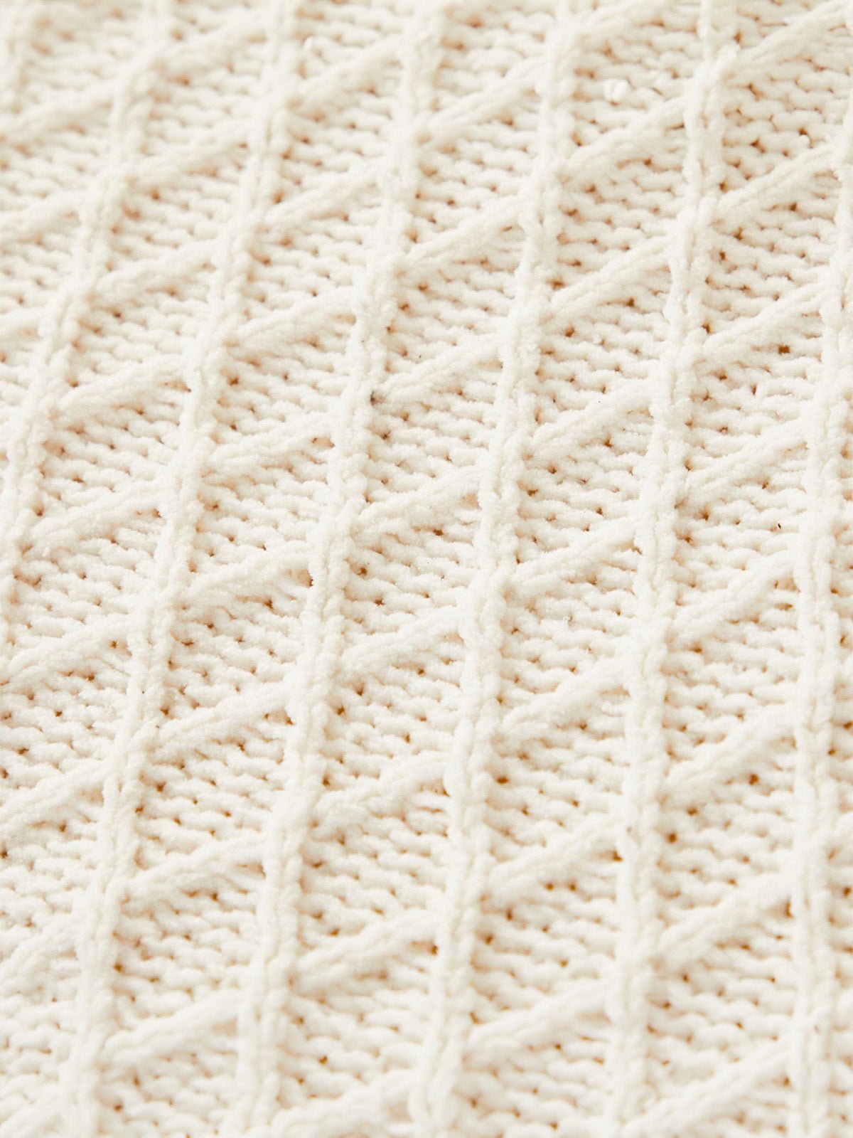Plaid chenille tricoté crème, couverture douce canapé, plaid géométrique cosy, jeté de lit moelleux, couverture maille chaude, modèle Solal - Blanc