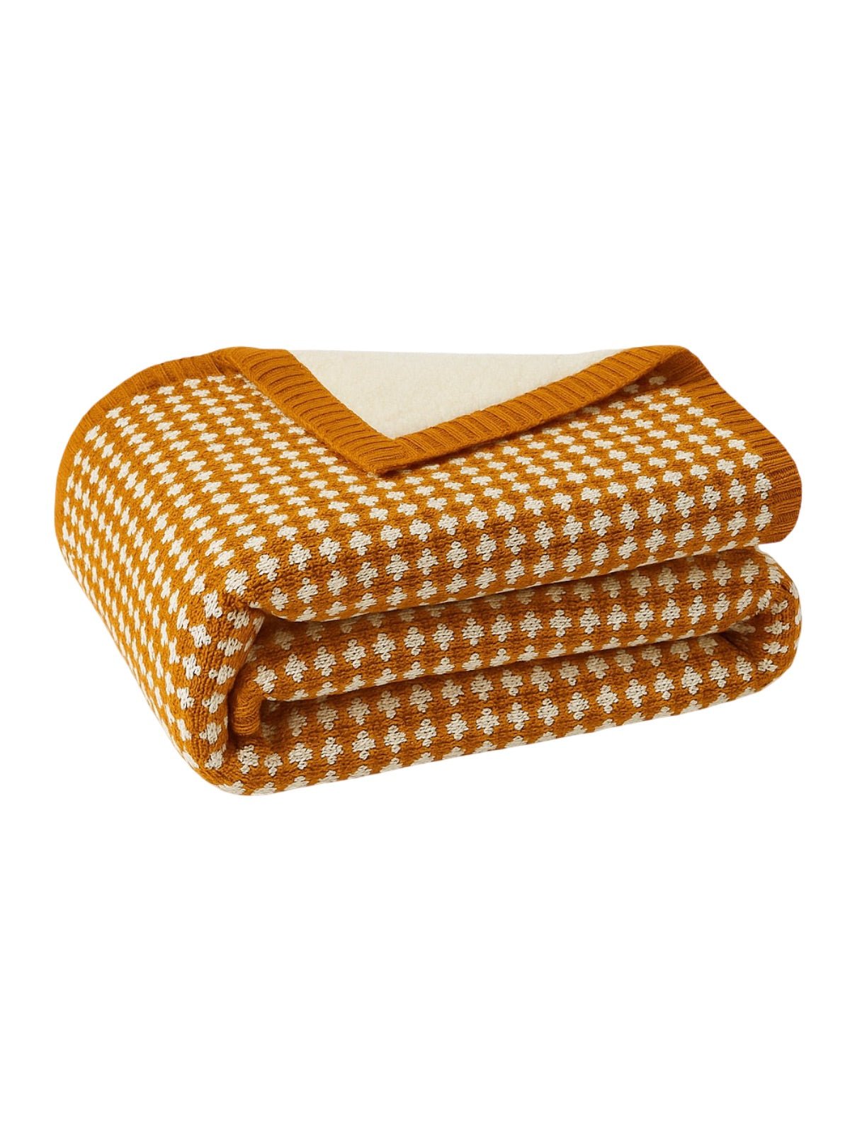 Plaid cocooning hiver, couverture douce lit, motif géométrique bicolore, doublure effet mouton, grande taille chaude, modèle Soel - Orange 150 x 200 cm