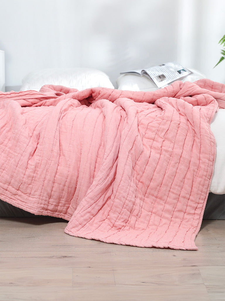 Plaid coton double gaze, couverture été, jeté de lit gaufré, plaid canapé, linge de maison doux, été automne, modèle Eliel - Rose 150 x 200 cm
