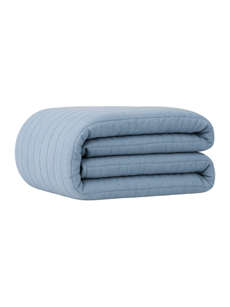 Plaid coton double gaze, couverture été, jeté de lit gaufré, plaid canapé, linge de maison doux, été automne, modèle Eliel - Bleu 150 x 200 cm