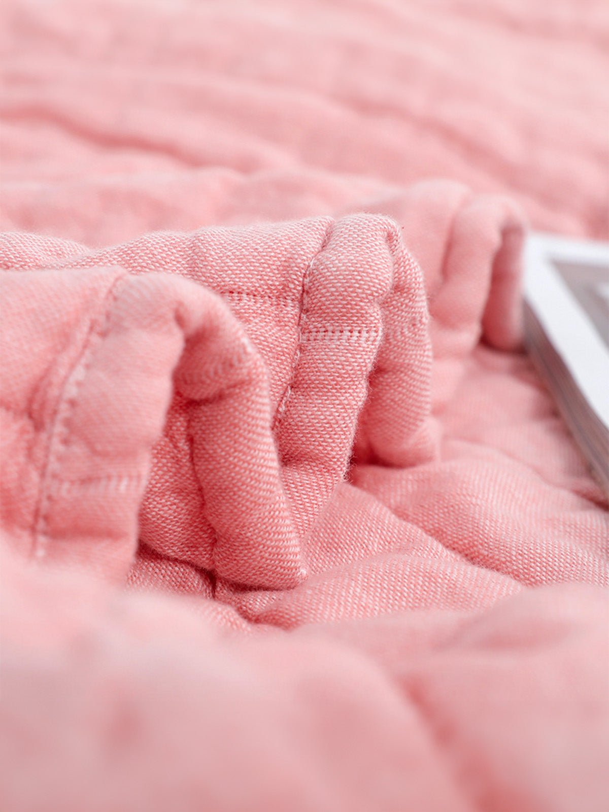 Plaid coton double gaze, couverture été, jeté de lit gaufré, plaid canapé, linge de maison doux, été automne, modèle Eliel - Rose 150 x 200 cm