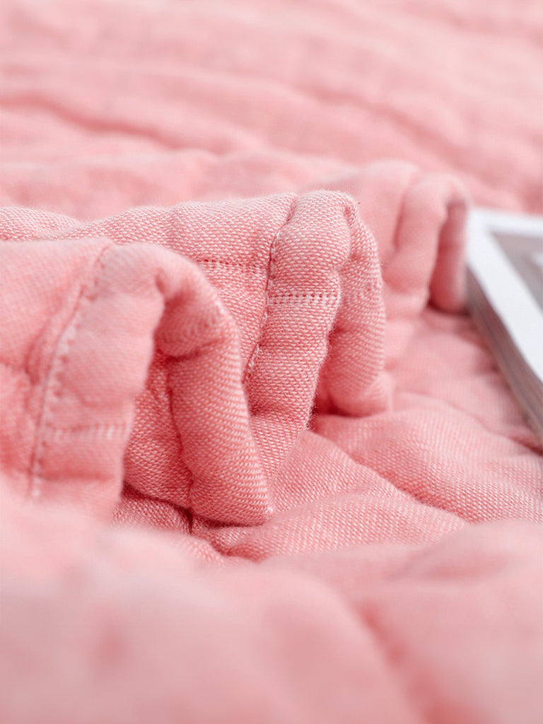 Plaid coton double gaze, couverture été, jeté de lit gaufré, plaid canapé, linge de maison doux, été automne, modèle Eliel - Rose 150 x 200 cm