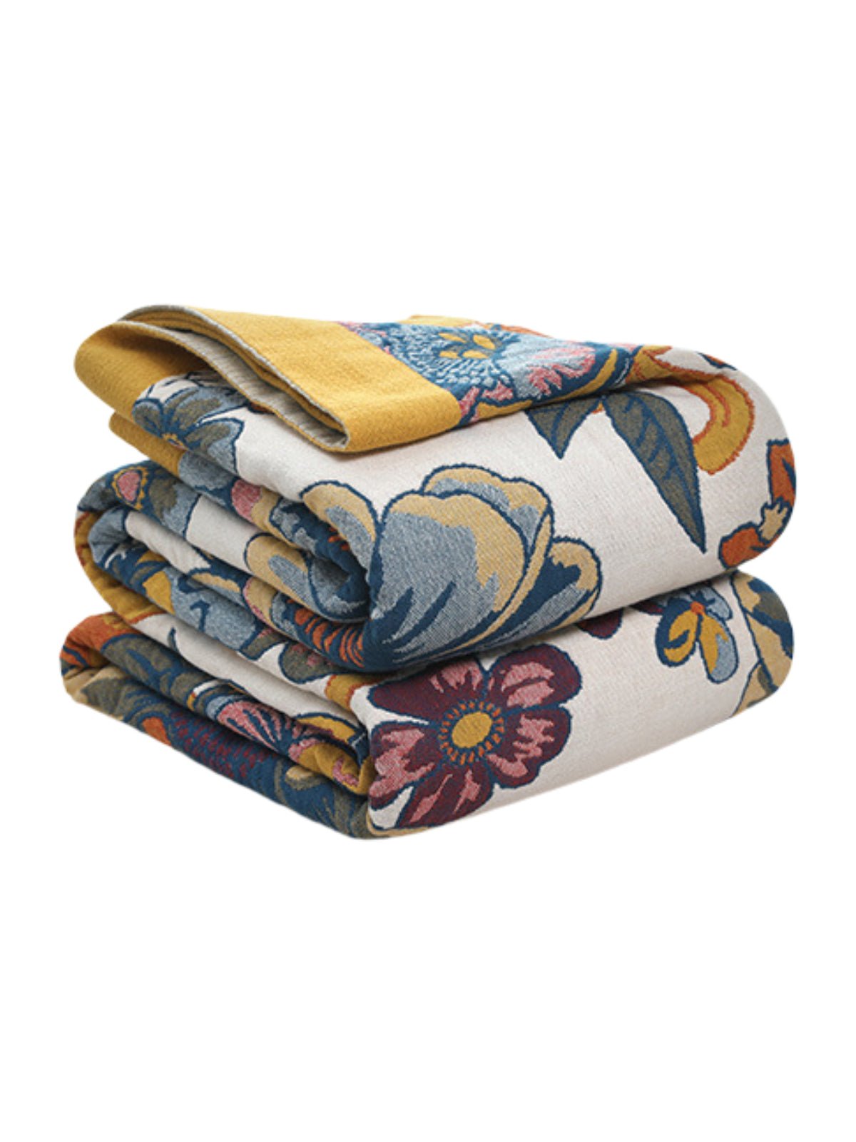 Plaid coton floral, couverture respirante, jeté de lit double, motif botanique coloré, tissu doux 5 couches, gaze de coton, modèle Sorenz - Multicolore 200 x 230 cm