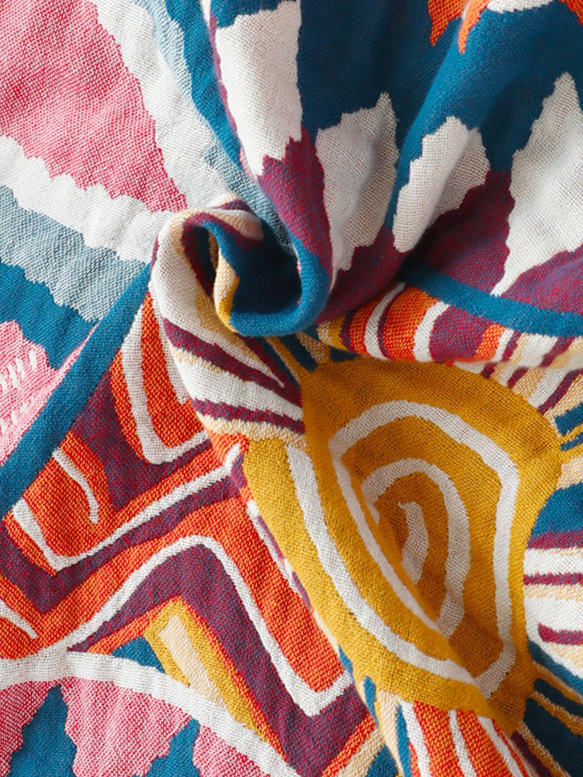 Plaid coton lavable, couverture d'été légère, jeté de lit coloré, design géométrique, brodé main, modèle Tarei - Multicolore 150 x 200 cm